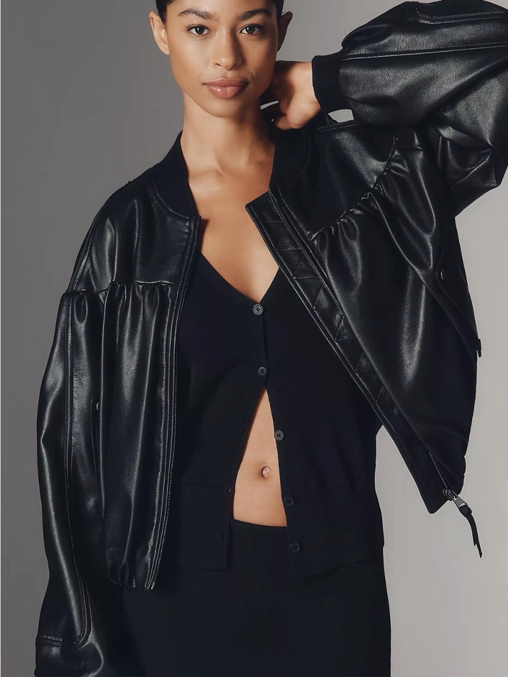 NWT Anthropologie Faux leather bubble bomber jacket sz M